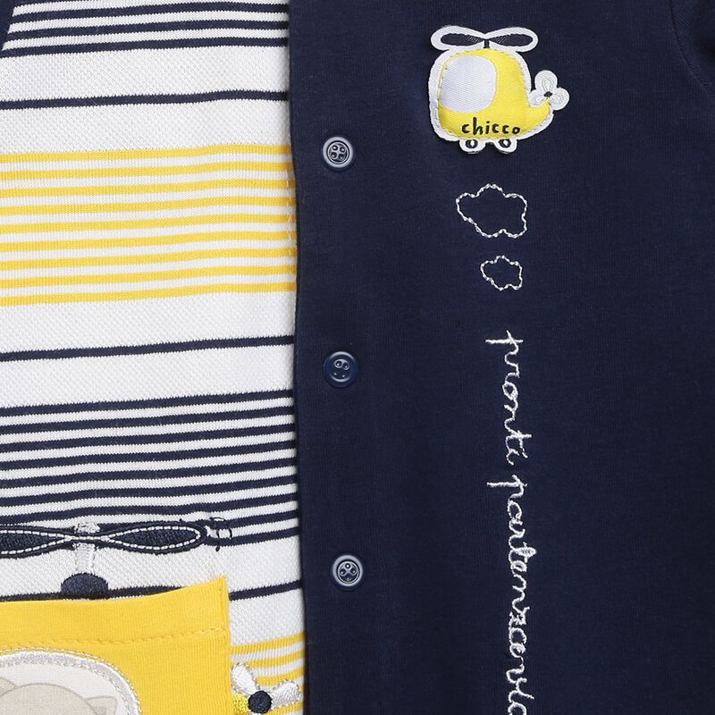 Boys Dark Blue Striped Front Opening Babysuit image number 4